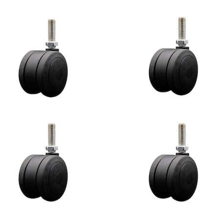 Service Caster 3'' Black Heavy Duty Floor Safe Twin Wheel Caster 1/2'' Threaded Stem , 4PK SCC-TS02S75-TPR-BLK-121315-4